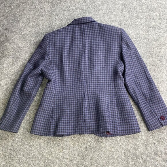 VTG Rene Rowan Saville Jacket Women's 8P Blue Houndstooth Worsted Wool Distress - Picture 14 of 16